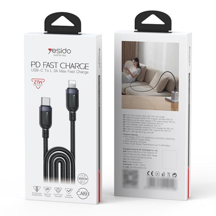 � كابل YESIDO CA193 Type-C إلى Lightning — 3 متر-2